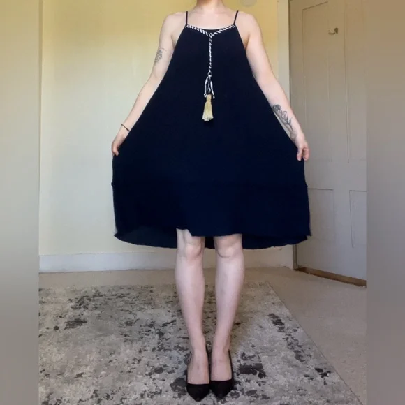 Philosophy Blue and Gold Tiered High Low Sundress Beach Coverup Flowy Stretchy - Picture 6 of 12